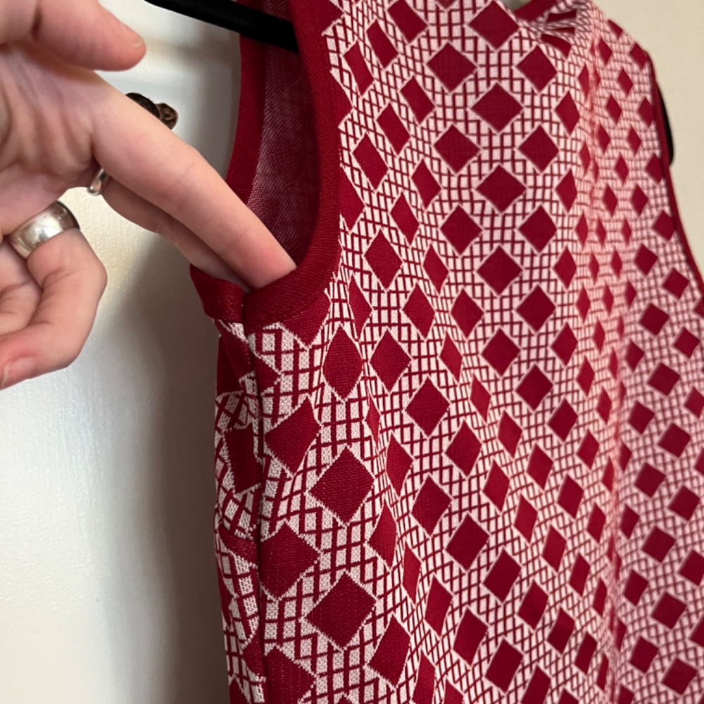 SOLD Vintage 1960s Red & White Diamond Pattern Mini Dress with Pockets - Picture 7 of 10
